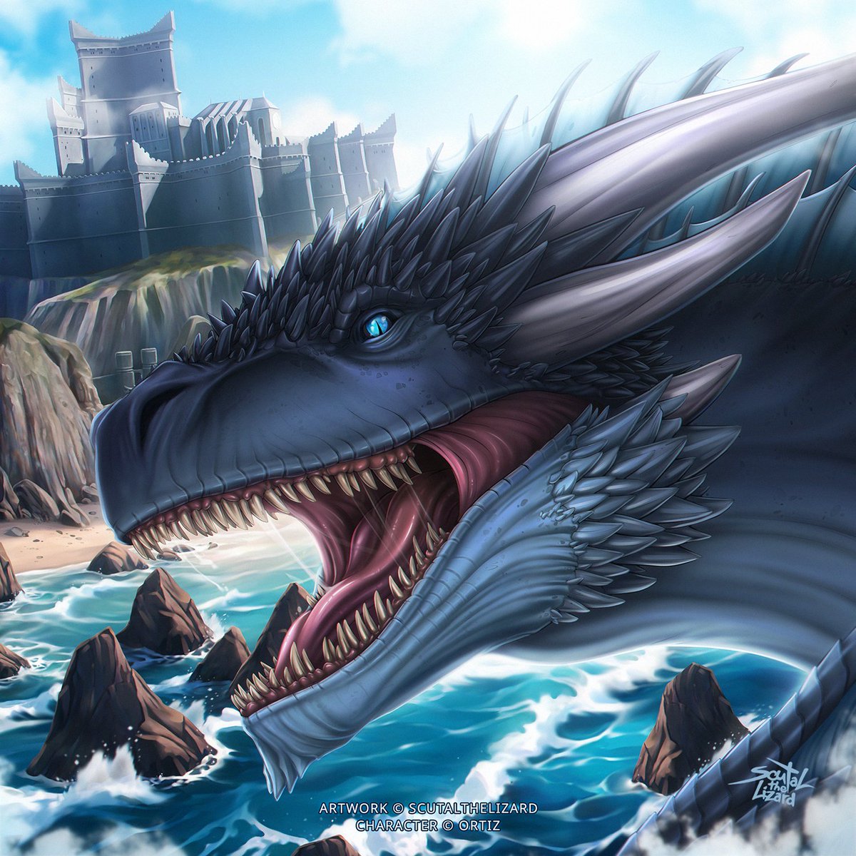 Comm for Ortiz.
When traveling by sea, always remain vigilant. You never know what might be waiting in the water. Whether it be the inhabitants of the deep or the reefs rising above the water. But also don’t forget about those who may be hiding among the clouds... 🌊⛅️🐲