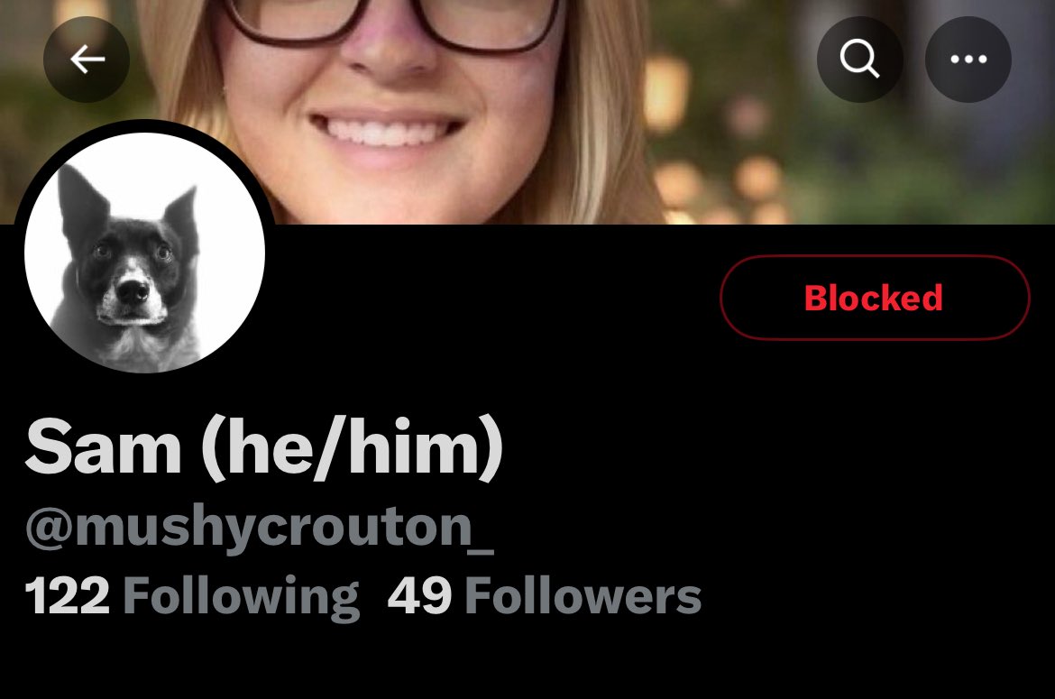 Block and report the account shown in this screenshot. It’s a bigot pretending to be Sam and using a picture of his dog that passed away as the profile picture. Homophobes are absolutely disgusting.