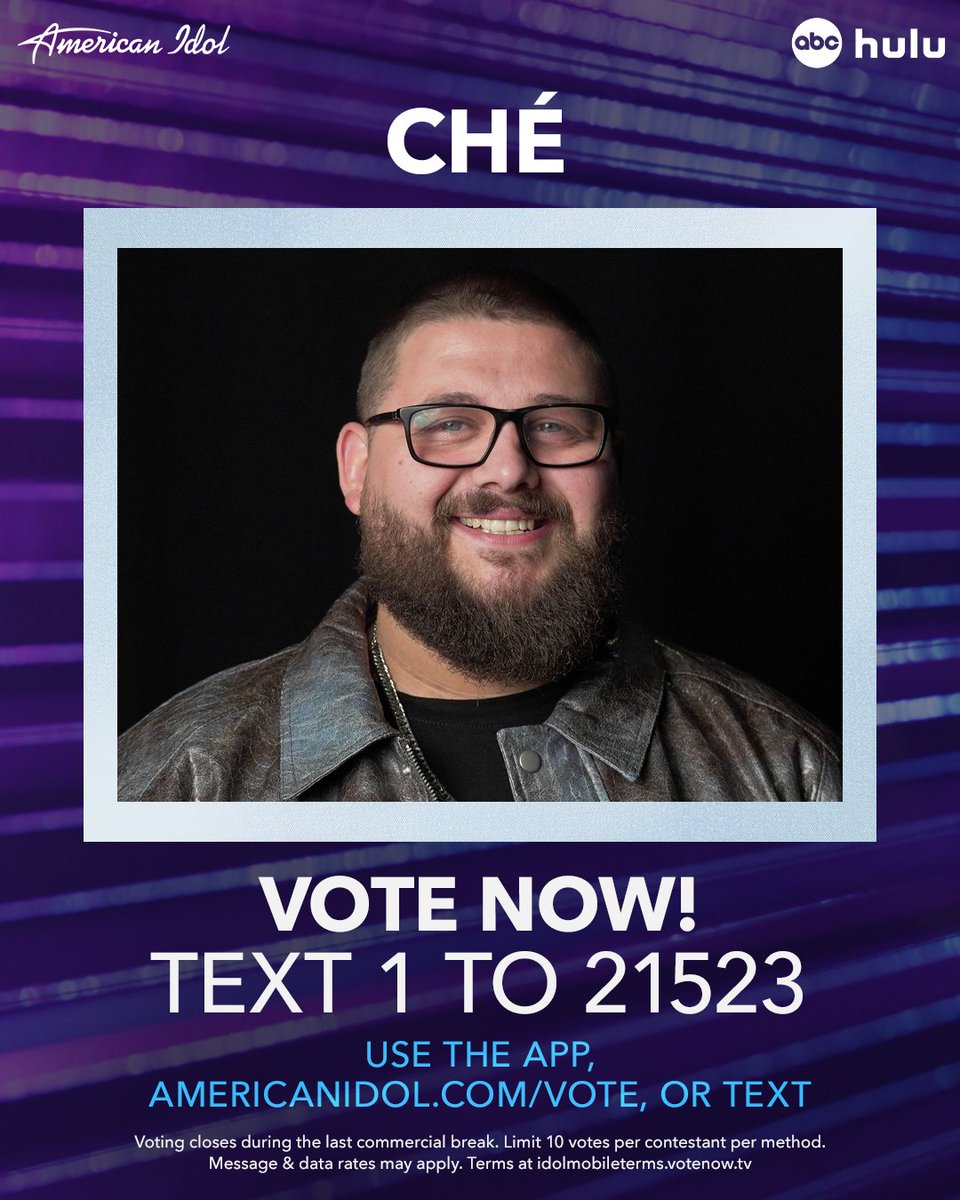 Who's voting for Ché??

3️⃣ ways to VOTE NOW:⁣ ⁣⁣⁣⁣⁣⁣⁣⁣⁣ 
🌟Go to americanidol.com/vote⁣⁣⁣⁣⁣⁣⁣⁣⁣⁣⁣ 
🌟Use the #AmericanIdol App ⁣⁣⁣⁣⁣⁣⁣⁣⁣⁣⁣ 
🌟Text 1 to 21523⁣⁣⁣⁣⁣⁣⁣⁣⁣ ⁣⁣⁣⁣⁣⁣⁣ 
Voting closes near the end of the show!