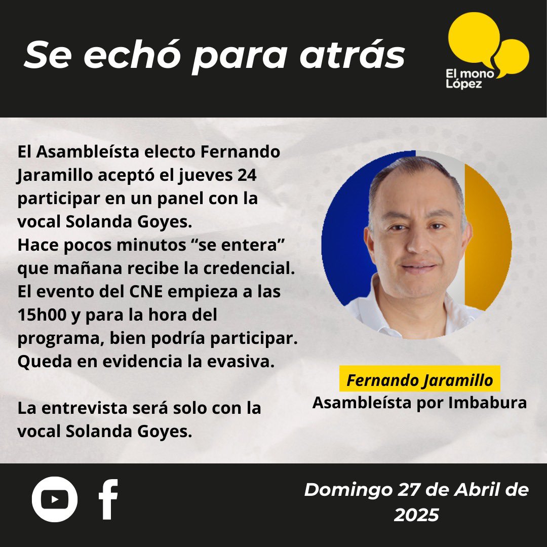 ¿Falta de preparación, error de cálculo o llamada de atención? 

El compromiso se honra <a href="/JarajeinlawyerM/">Fernando Jaramillo M</a> 

<a href="/solandagoyes/">Solanda Goyes</a>
