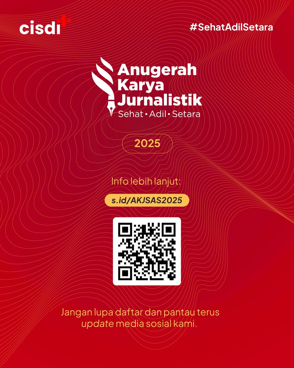 Kirimkan segera karyamu melalui link berikut di:   s.id/AKJSAS2025 
Kami tunggu karya terbaikmu!  
#AKJSAS2025 
#AnugerahKaryaJurnalistik