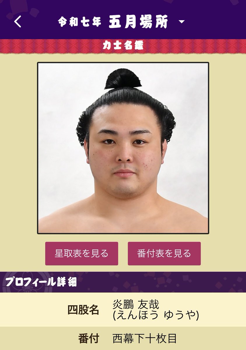 enho_marisol's tweet photo. いつも炎鵬を応援下さり
ありがとうございます😊
炎鵬の5月場所の番付は西幕下十枚目‼️
ここまで一歩一歩、頑張ってきました。
まずは怪我なく1日、一番で取り組んで欲しいですね💦
今場所もご声援宜しくお願い致します🤲

#炎鵬ガンバレ https://t.co/aUx4iFEYD8