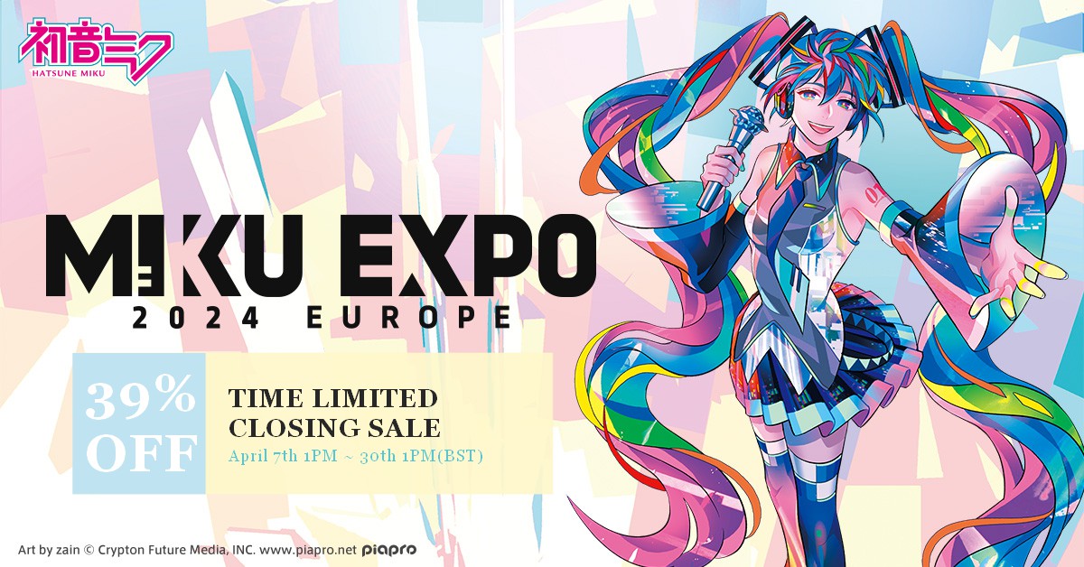🌐#MIKUEXPO2024 EUROPE Goods🌐
TIME LIMITED CLOSING SALE ENDS TOMORROW💫
This is your last chance! Don’t wanna miss out👀

⏰April 7th 1PM ~ April 30th 1PM (BST)
⚡All items 39% OFF
🎁Free sticker for orders above ￡60/ € 65 *while supplies last

hatsune-miku.backstreetmerch.com