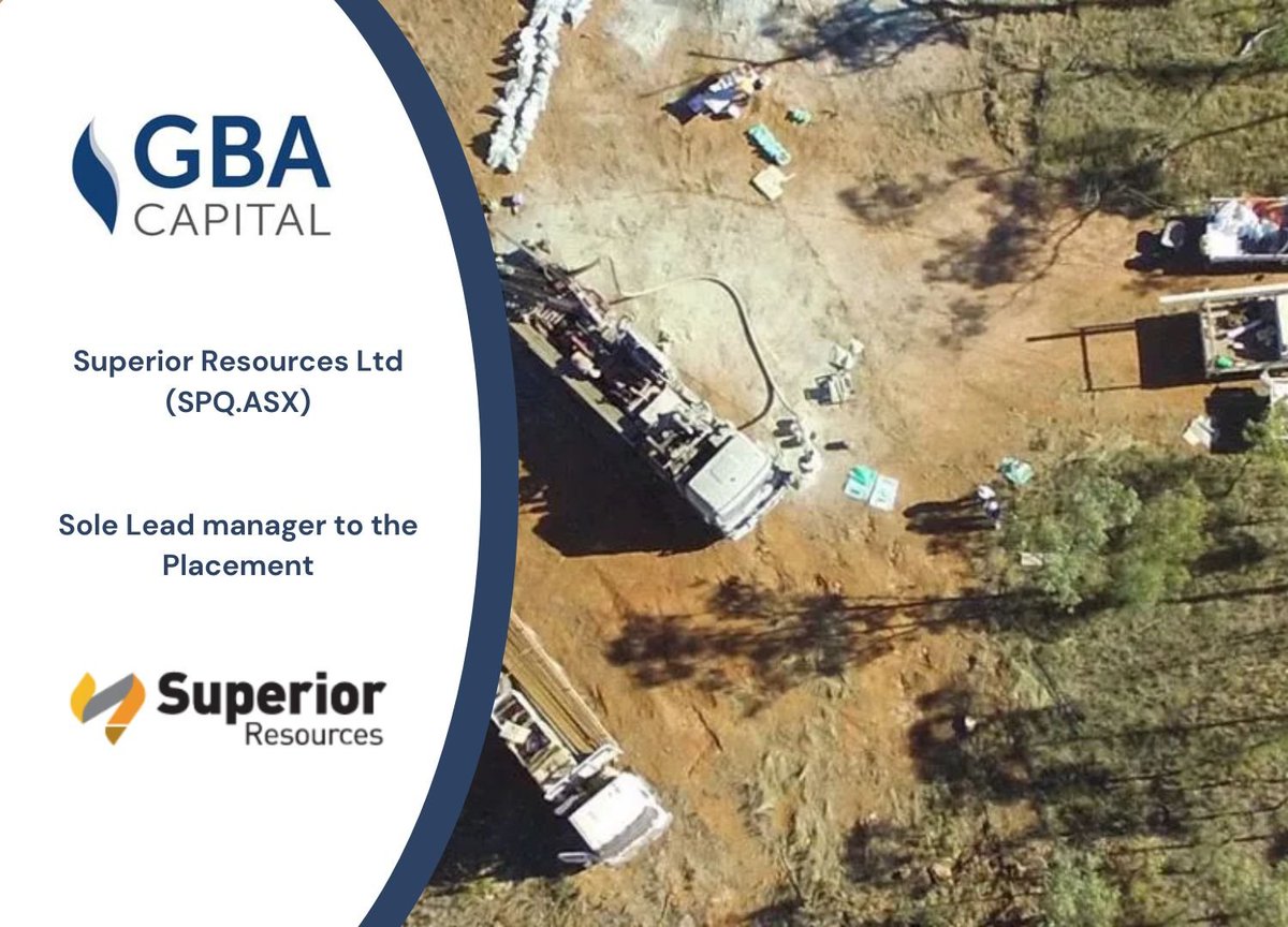 GBA Capital (@gba_capital) on Twitter photo <a href="/GBA_Capital/">GBA Capital</a> is pleased to have acted as Lead Manager for Superior Resources Limited $SPQ
Superior Resources Limited is advancing its portfolio in Northern Queensland, with near-term gold production potential at the Steam Engine Project and large-scale copper-gold upside at <a href="/GBA_Capital/">GBA Capital</a> is pleased to have acted as Lead Manager for Superior Resources Limited $SPQ
Superior Resources Limited is advancing its portfolio in Northern Queensland, with near-term gold production potential at the Steam Engine Project and large-scale copper-gold upside at