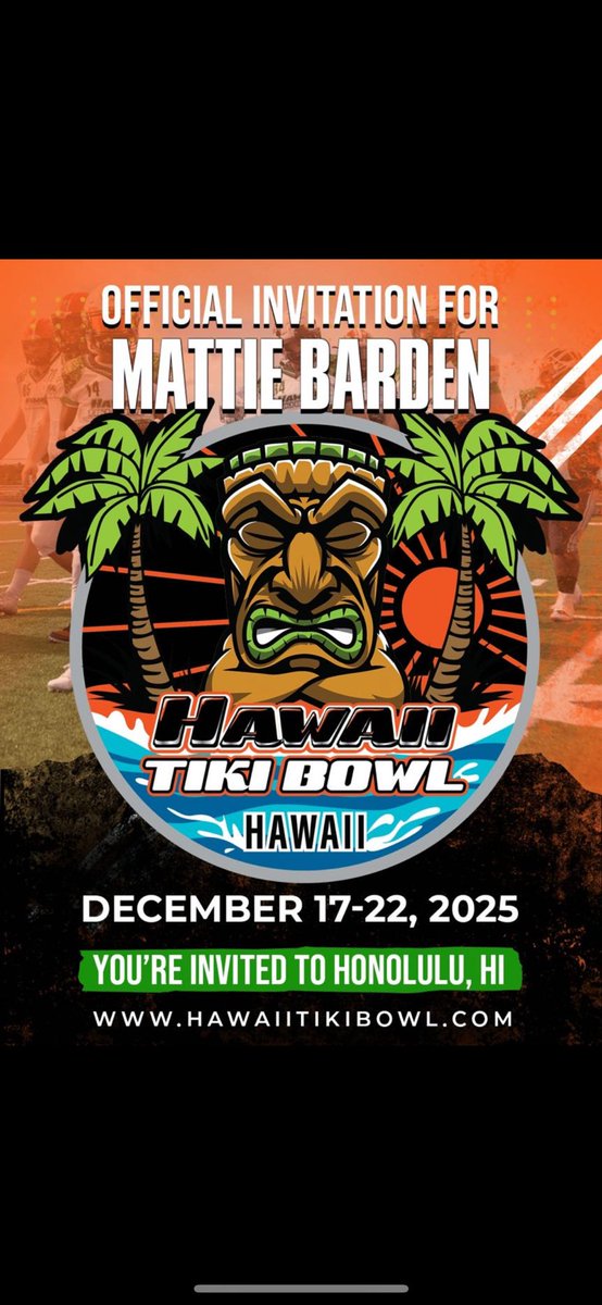 Mattie Barden (@mattiebarden) on Twitter photo Honored to be invited to the <a href="/HawaiiTikiBowl/">Hawaii Tiki Bowl</a> thank you for the opportunity <a href="/FillippSAU/">Vince Fillipp</a> <a href="/evans_antoine/">Coach Antoine Evans</a> <a href="/CoachFee10/">CoachFee10</a> <a href="/BigRioGLT/">Demario Carter (SHC Coach Rio)</a> Honored to be invited to the <a href="/HawaiiTikiBowl/">Hawaii Tiki Bowl</a> thank you for the opportunity <a href="/FillippSAU/">Vince Fillipp</a> <a href="/evans_antoine/">Coach Antoine Evans</a> <a href="/CoachFee10/">CoachFee10</a> <a href="/BigRioGLT/">Demario Carter (SHC Coach Rio)</a>