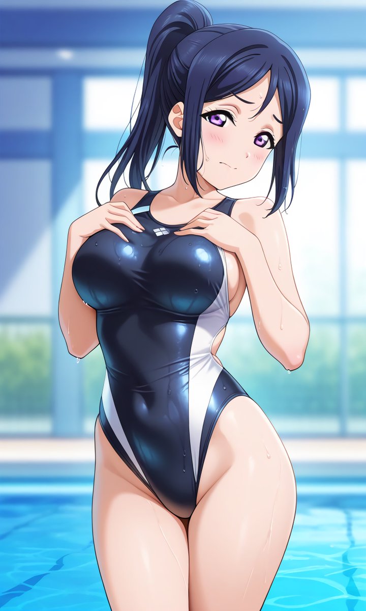 アクアフィットネスの日なので
果南ちゃんと室内プール

「…ちょっと見過ぎじゃない…」
#松浦果南 
#AIイラスト