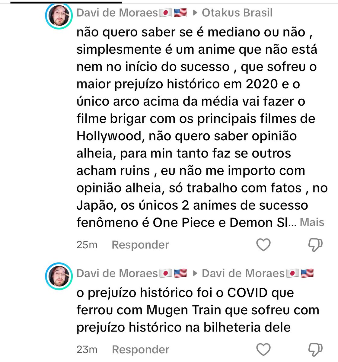 _OtakusBR's tweet photo. Ninguém sabe como tá a mente do palhaço!

O cara surtou num domingo a noite tirando conclusões da realidade 2.0 que ele vive. A OB é muito grata por Kimetsu No Yaiba porque ajudou muito a página a crescer na época do lançamento das primeiras temporadas e isso nunca vai mudar.

Quanto mais animes fazendo sucesso melhor, mais gente assistindo e isso independe do gosto pessoal de cada um então espero que o filme seja o sucesso gigante que ele tá prometendo.

O ADM em questão sempre defendeu que o sucesso de Kimetsu não era só animação, que o anime adaptou do mangá, a essência tá lá, Ufotable deixou mais bonito e ajudou muito, mas foi um trabalho em conjunto que deu um resultado Fantástico.

Pelo menos deu pra dar umas risadas e agora não sei se é bait ou ele acredita no que falou.