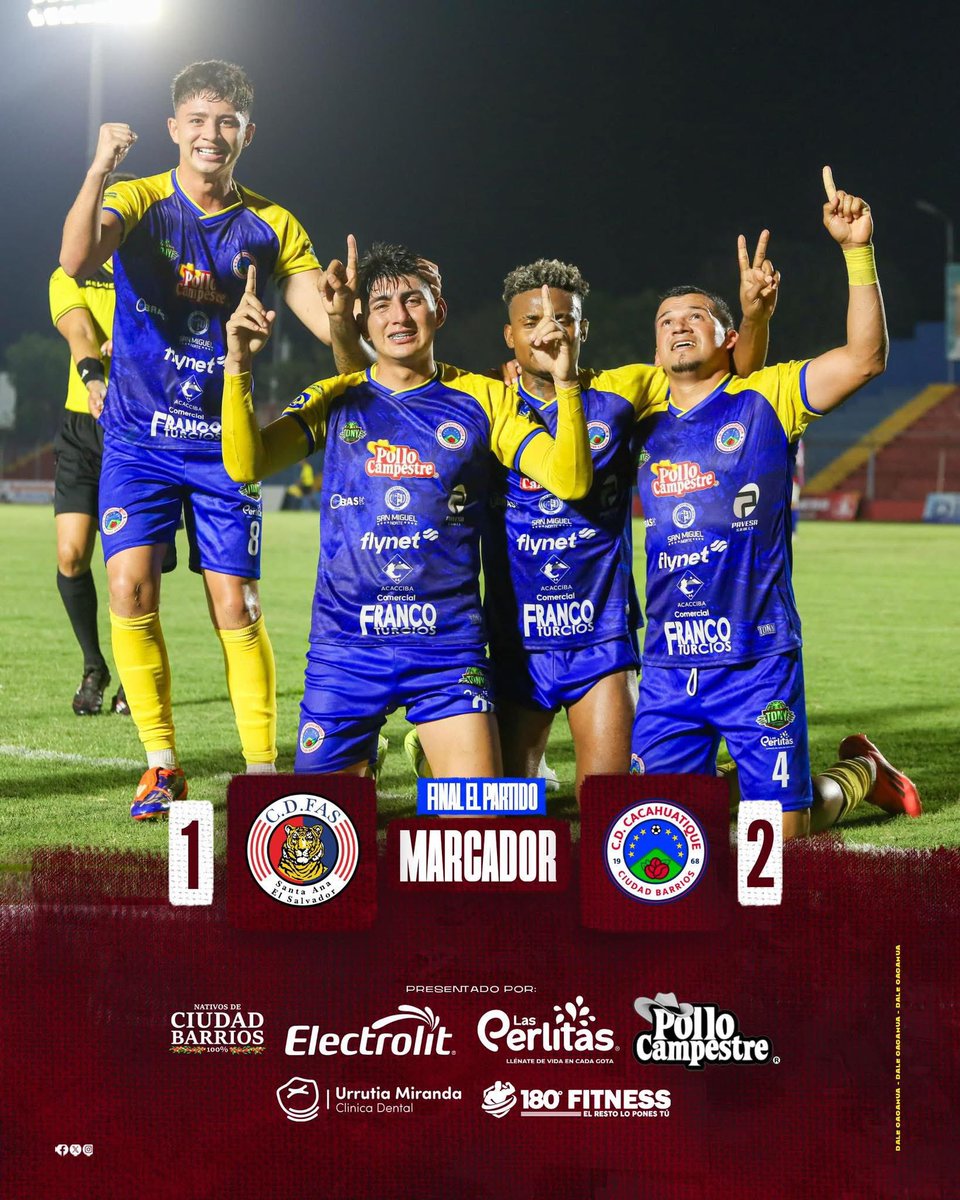 Fin del partido en Santa Ana 🏟️ 
¡Victoria cafetalera con gol en último minuto!
C.D. FAS 1-2 C.D. Cacahuatique 

Victoria importante en la recta final del torneo.

#VamosCacahua