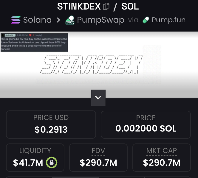 👀$Fartcoin -> $STINKDEX
Dex Screener know something?
#stinkdex #fartcoin #DEXSCREENER