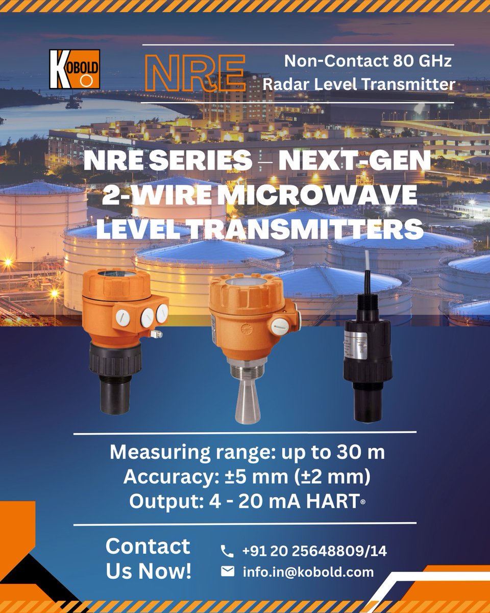 KoboldIndia's tweet image. 🚀Non-Contact 80 GHz Radar Level Transmitter : NRE
For liquids and solids
☎ 020 25648809/14 | 📧 marketing.in@kobold.com | 🌐 kobold.com
#RadarLevelTransmitter #LevelMeasurement #ProcessAutomation #Instrumentation #IndustrialAutomation #NonContactRadar