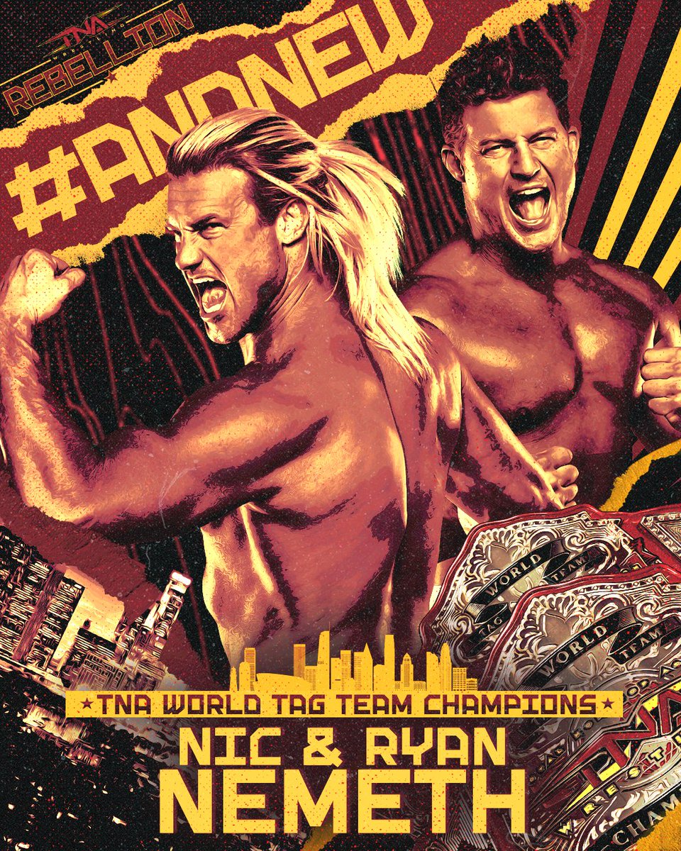TNA Wrestling (@thisistna) on Twitter photo #ANDNEW TNA World Tag Team Champions
<a href="/NicTNemeth/">Nic Nemeth</a> and <a href="/ryrynemnem/">HUNKAMANIA LIVE in LA Tomorrow Night! Tix in bio</a>
WATCH #TNARebellion LIVE on TNA+: watch.tnawrestling.com/live/282076 #ANDNEW TNA World Tag Team Champions
<a href="/NicTNemeth/">Nic Nemeth</a> and <a href="/ryrynemnem/">HUNKAMANIA LIVE in LA Tomorrow Night! Tix in bio</a>
WATCH #TNARebellion LIVE on TNA+: watch.tnawrestling.com/live/282076