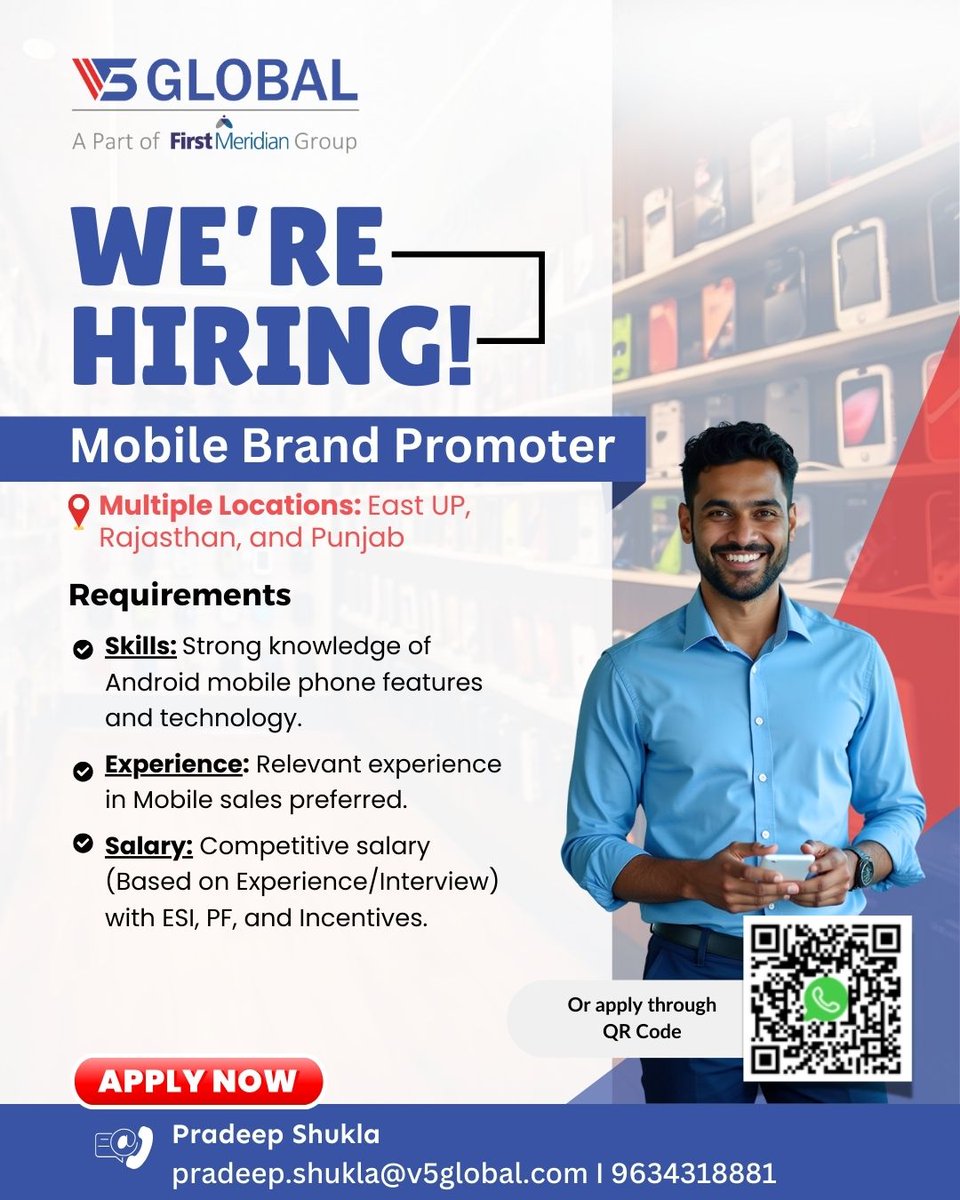 v5globals's tweet photo. Hiring! In Shop Mobile Sale Promoters!

If interested, call our HR team or visit - https://t.co/ogBitZ1R19
Note: We Do Not Charge Money for Job Offers.

#mobilesales #OneFirstMeridian #v5global #FMGlobal #Jobopnings #Mobilesalespromiterjob #jobs https://t.co/UOTNoJqFQq