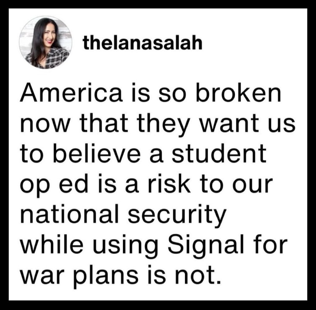 LiddleSavages's tweet image. SPOT ON 🎯  TRUTH.

#SignalGate #SignalGate2 #HegsethLeaks #FireHegsethNow 
#HegsethIsANationalSecurityThreat