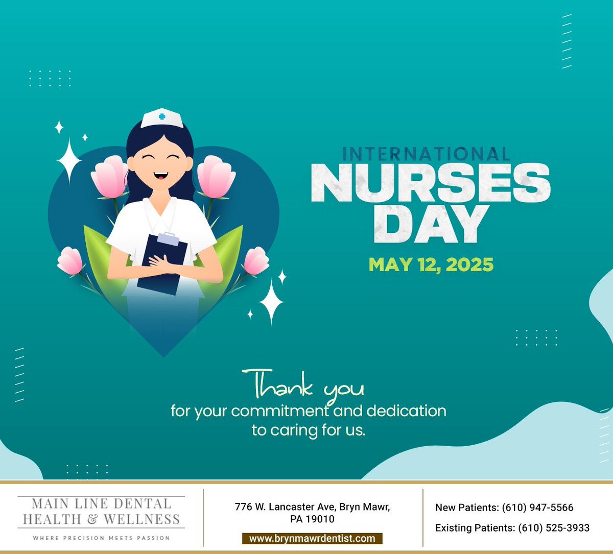 mainlinedentalH's tweet photo. Today, we recognize the efforts and contributions made by nurses. Let's support the physical and mental health of nurses for a healthier nursing workforce. Happy International Nurses Day. Nurses are key to helping keep us healthy! #nursesday #BrynMawrDentist #BrynMawr #PA https://t.co/Klp3UX4Zmx