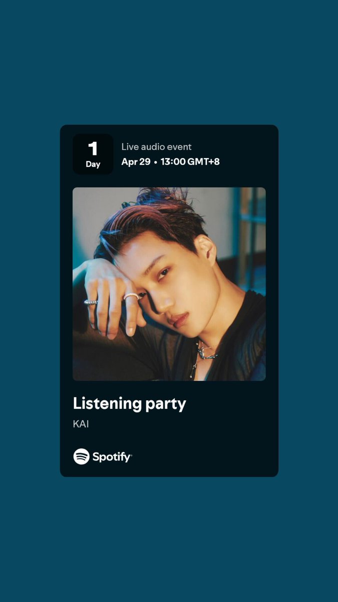 don't miss your chance to listen to <a href="/weareoneEXO/">EXO</a> KAI's latest album 'Wait On Me' with him!

RSVP at this link to join his Listening Party!

Apr 29, 2PM KST: party.spotify.com/event/6ilyNl8G… 

*available only for Premium users in select regions
**artist will be in attendance
