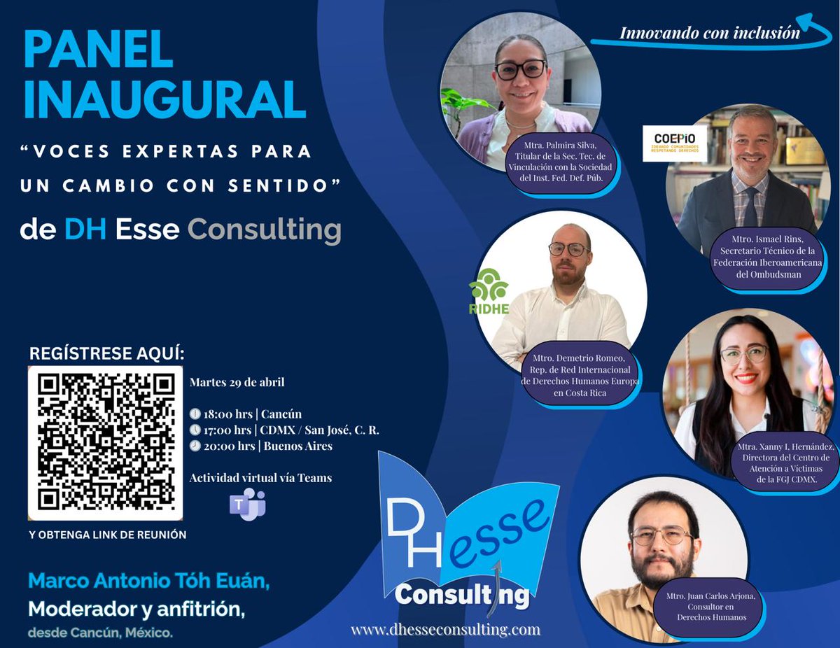 ❕ RIDHE participa en una jornada dedicada a la defensa de los derechos humanos. Una oportunidad para aprender, compartir ideas y ser parte del cambio.​

📅 Fecha: 29.04 
📍 Ubicación: Virtual (registro en el QR) 
🔗 Más información: dhesseconsulting.com