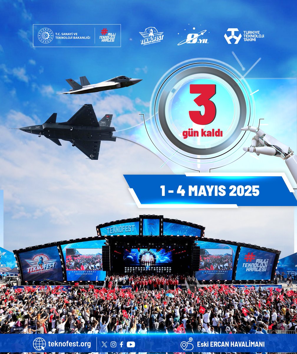 Ayakları yere basmayan festival; #TEKNOFEST KKTC için SON 3️⃣GÜN🚀

📍 Eski Ercan Havalimanı
🗓 1️⃣ – 4️⃣ Mayıs

📌 Ziyaretçi kaydı için:  mth.tc/kayit
➤  Katılım ücretsizdir.

<a href="/teknofest/">TEKNOFEST</a>