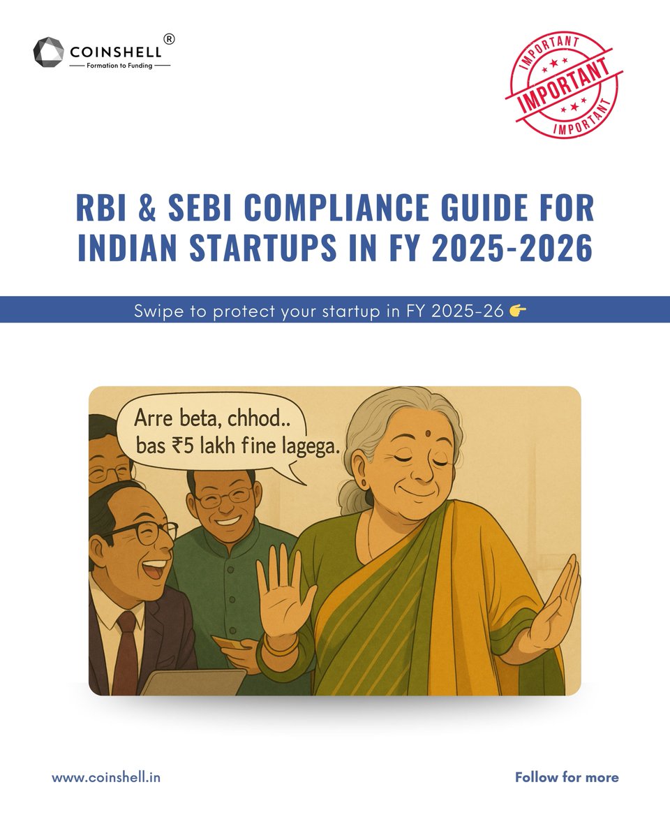 CoinShell's tweet photo. Skip compliance, pay the price. 

RBI, SEBI, FEMA, fines and lost trust aren’t worth it.

✅ Stay audit-ready
✅ Raise smarter
✅ Build stronger

@CoinShell keeps you compliant, fast. 

Follow @coinshell_in for more sharp finance tips!

#Coinshell #startup #Finance https://t.co/nV9LezaGhe
