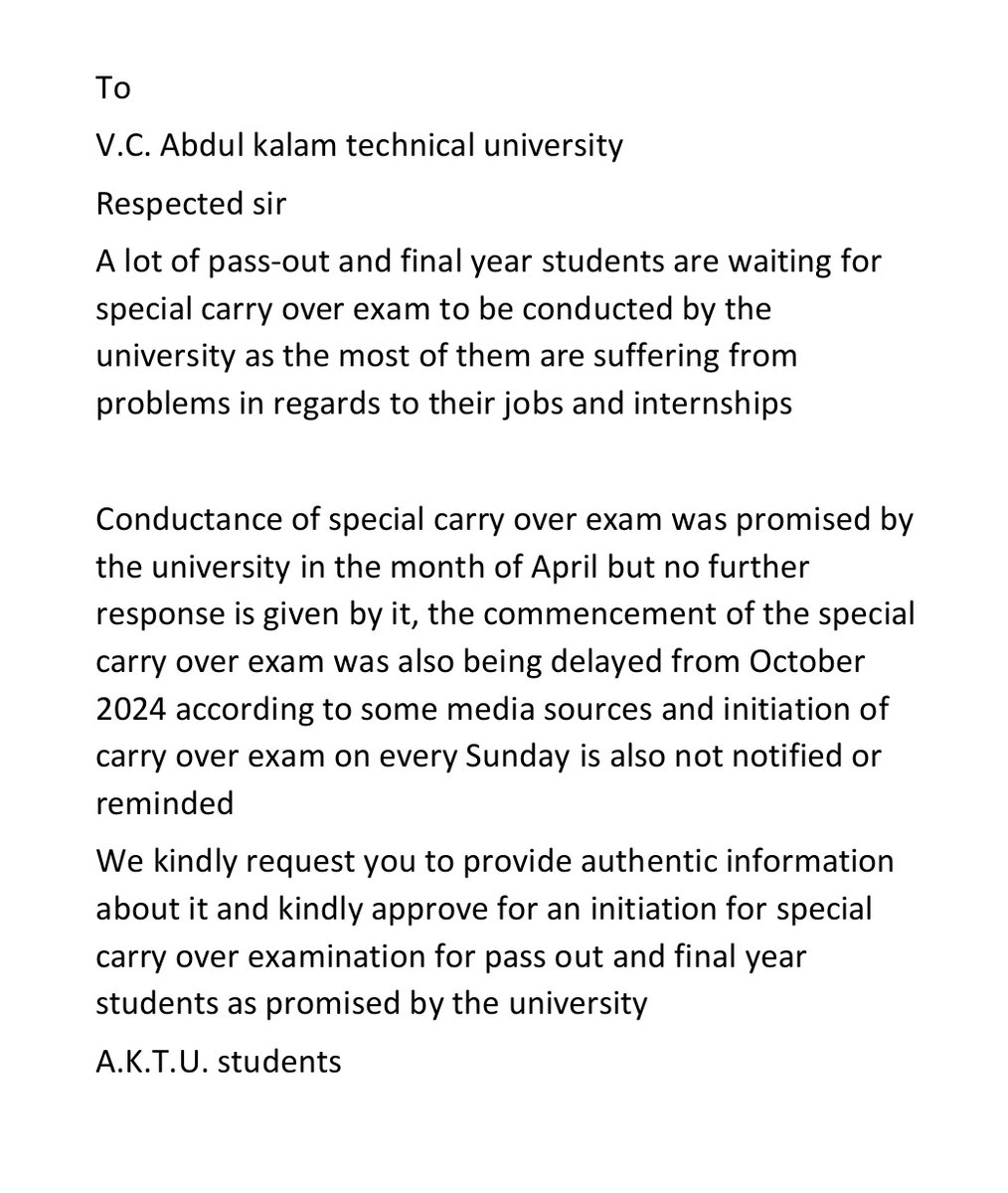 RITUJ PANDEY_AKTUSA (@officialboyraf1) on Twitter photo Dear <a href="/AKTU_Lucknow/">AKTU</a> please conduct special carry over exam Bcz A lot of students are facing a lot of problems due to this and their future is in danger. Please don't mess with students <a href="/AKTU_Lucknow/">AKTU</a> <a href="/AKTUSAA/">AKTU Student Association | AKTUSA</a> <a href="/mishragUP33/">ABHay_3002</a> <a href="/rmulko/">Rajeev Mullick ЁЯЗоЁЯЗ│</a> <a href="/PawanBhadanaG/">Pawan Bhadana</a> <a href="/UnityAktu/">AKTU Students Help</a> <a href="/VishalP93496560/">Vishal Prajapati ( Knowledge FataFat )</a> Dear <a href="/AKTU_Lucknow/">AKTU</a> please conduct special carry over exam Bcz A lot of students are facing a lot of problems due to this and their future is in danger. Please don't mess with students <a href="/AKTU_Lucknow/">AKTU</a> <a href="/AKTUSAA/">AKTU Student Association | AKTUSA</a> <a href="/mishragUP33/">ABHay_3002</a> <a href="/rmulko/">Rajeev Mullick ЁЯЗоЁЯЗ│</a> <a href="/PawanBhadanaG/">Pawan Bhadana</a> <a href="/UnityAktu/">AKTU Students Help</a> <a href="/VishalP93496560/">Vishal Prajapati ( Knowledge FataFat )</a>