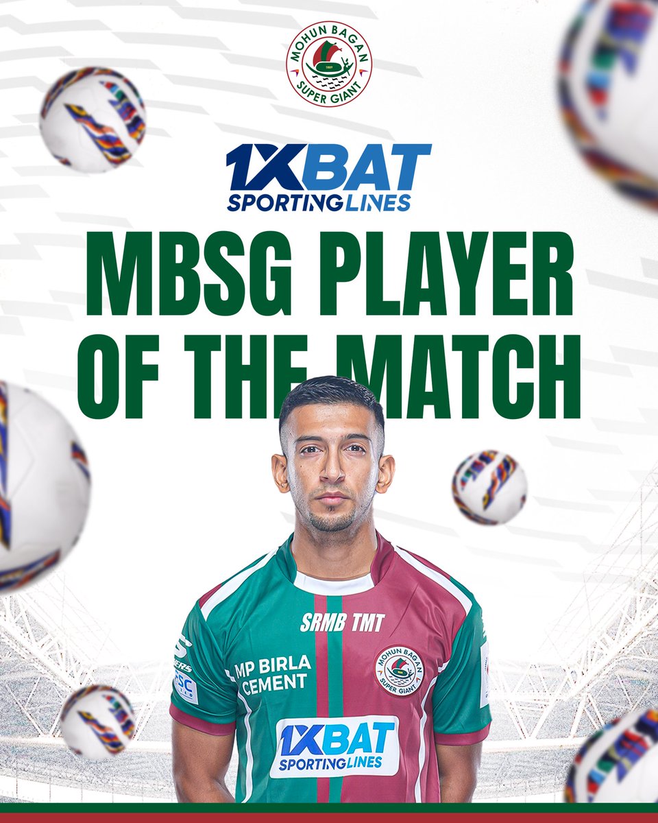 Mohun Bagan Super Giant (@mohunbagansg) on Twitter photo With 63% votes, <a href="/sahal_samad/">Sahal Abdul Samad</a> wins the <a href="/1xBatSporting/">1xBat SportingLines</a> player of the match ⚡️
#MBSG #JoyMohunBagan #আমরাসবুজমেরুন With 63% votes, <a href="/sahal_samad/">Sahal Abdul Samad</a> wins the <a href="/1xBatSporting/">1xBat SportingLines</a> player of the match ⚡️
#MBSG #JoyMohunBagan #আমরাসবুজমেরুন