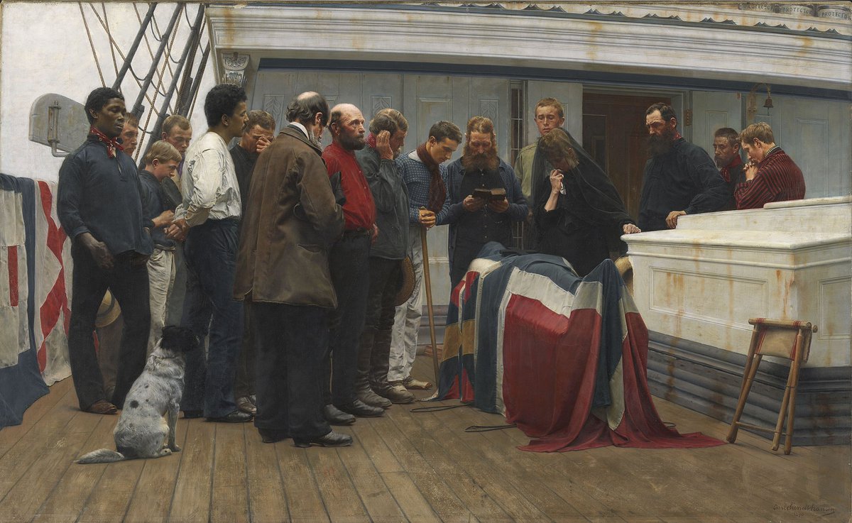 PhilipKAllan's tweet image. Burial at sea by the 19th Century Norwegian artist Carl Sundt-Hansen
#AgeofSail #Tallships #Norway