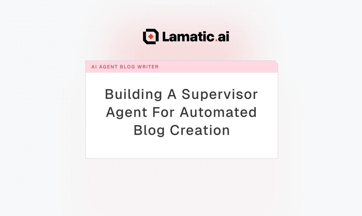lamatic_ai's tweet image. Learn to Build a Supervisor #Agent for Automated Blog Creation
Discover how to create a powerful supervisor agent that manages specialized sub-agents for Research, Writing & Editing
Instantly generate high-quality blog content on any topic
🔗lnkd.in/diNVsV-2
#Lamatic