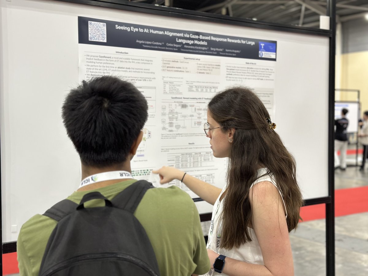 Proud of Telefónica Scientific Research at #ICLR25! Two posters accepted (26.65% rate), strong interest in our work on gaze-based AI alignment. Our neuroscience-inspired vision is more relevant than ever.  #TelefonicaScientificResearch #TID #AI #Symbiotik #EIC #Pathfinder