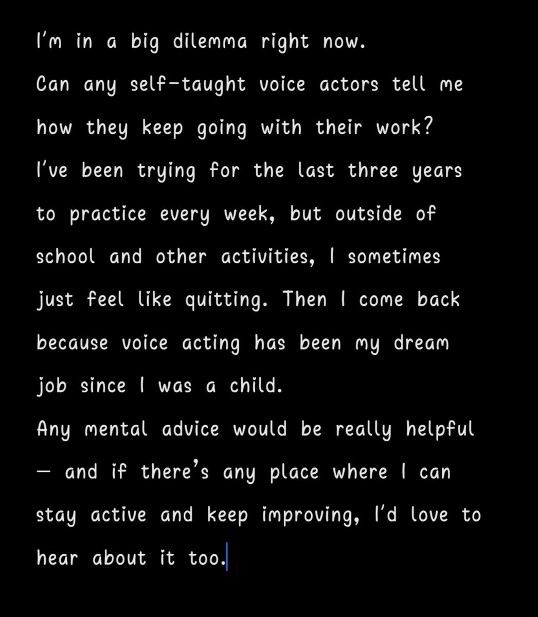 006Zenitsu's tweet image. A question for voice actors of any experience!
.
.
.
.
.
.
#voiceover #advice