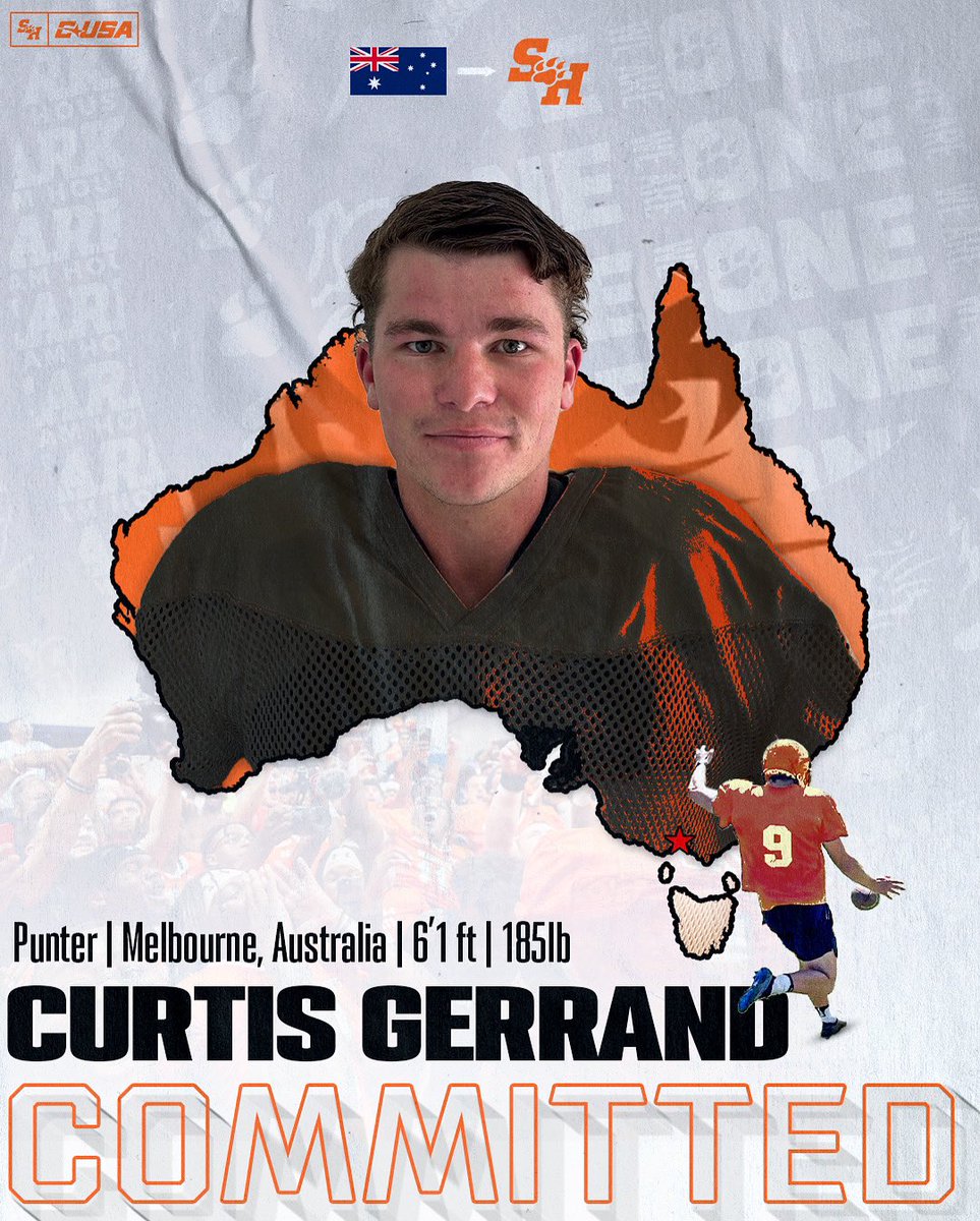 Extremely excited and grateful to announce my commitment to study and play football on a full scholarship at the university of Sam Houston State. 

Thank you to <a href="/ProkickAus/">Prokick Australia</a>, <a href="/JohnnyPKA/">The Prokick Australia Baron</a>, <a href="/tgpunting/">Tim Gleeson</a>, <a href="/CoachRaisbeck/">Eric Raisbeck</a>, <a href="/DevonMcPeek/">Devon McPeek</a> and <a href="/CoachPhilLongo/">Phil Longo</a> 

Go Bearkats