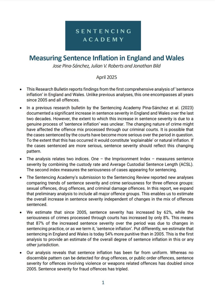 Hannah Graham (@drhannahgraham) on Twitter photo New research analysis by Prof Jose Pina-SƔnchez & <a href="/SentencingAcad/">Sentencing Academy</a>
They estimate 87% of the increase in sentence severity in England & Wales over last 2 decades is due to a genuine change in #sentencing practice (sentence inflation šā¬ļø), ie. more punitive
sentencingacademy.org.uk/measuring-sent⦠New research analysis by Prof Jose Pina-SÔnchez & <a href="/SentencingAcad/">Sentencing Academy</a>
They estimate 87% of the increase in sentence severity in England & Wales over last 2 decades is due to a genuine change in #sentencing practice (sentence inflation šā¬ļø), ie. more punitive
sentencingacademy.org.uk/measuring-sentā¦