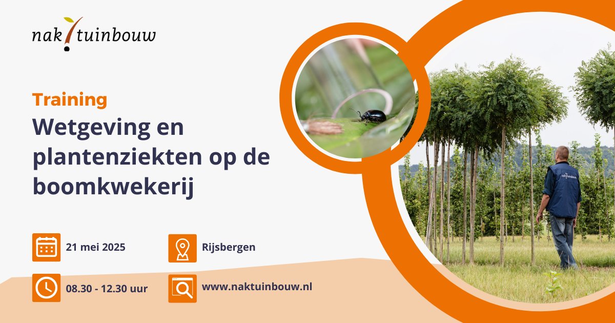 Wil je meer weten over de ziekten en plagen (Q en RNQP) binnen de boomkwekerij? En wil je meer weten over de wetgeving en de rol van Naktuinbouw? Op 21 mei organiseren we in Rijsbergen de training 'Wetgeving en plantenziekten op de boomkwekerij'. obi41.nl/3ka4up4t