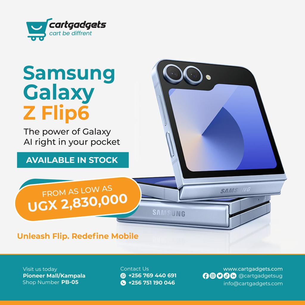 Ready to flip your smartphone experience?
The new Samsung Galaxy Z Flip6 is now available at Cartgadgets.
Pocket the power of Galaxy AI today starting from just UGX 2,830,000.  
Visit us at Pioneer Mall Kampala, Shop PB-05.  

Unleash Flip. Redefine Mobile.
#Cartgadgets