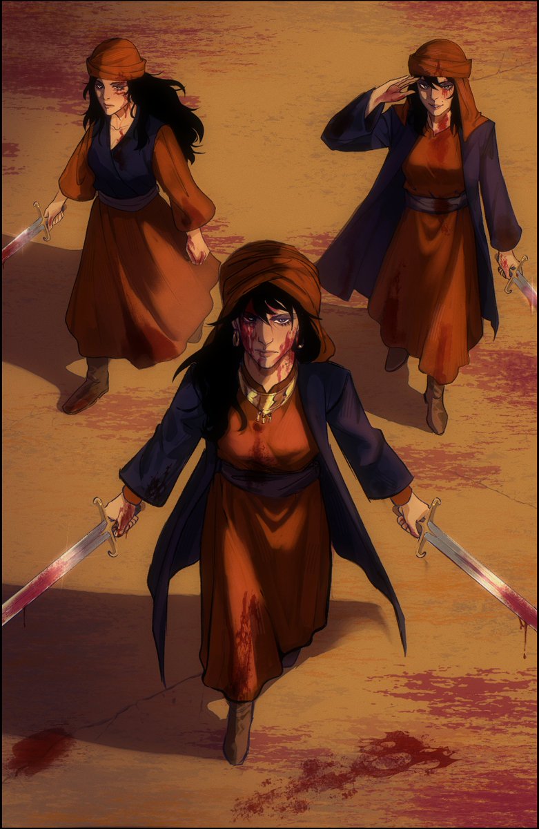 ForFavi's tweet image. كنت برسم لكم مشهد لقصيدة
( نحن بنات طارق ** نمشي على النمارق )
بس هونت وحولتهم الى محاربات بمعركة دموية ⚔️