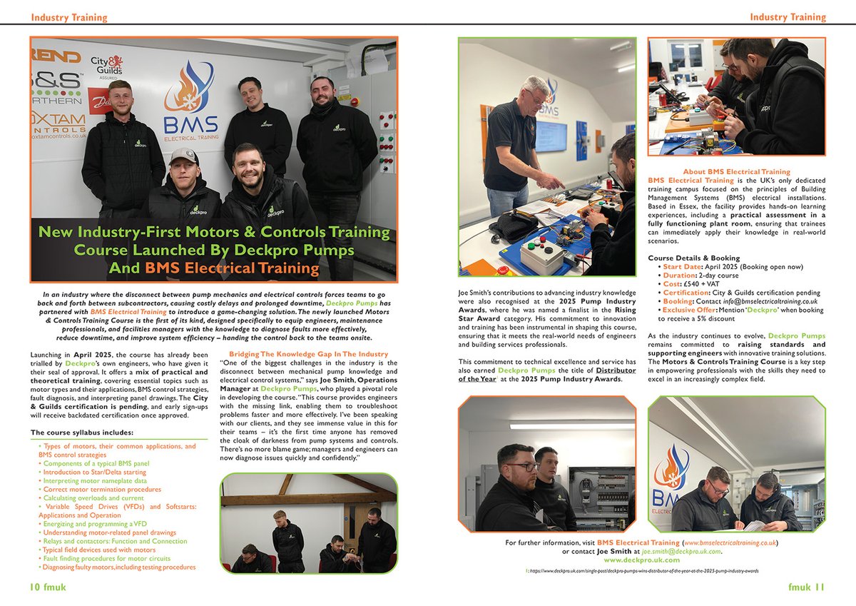 FMUKmagazine1's tweet image. Latest Issue 📰: @deckpro_pumps has introduced a Motors &amp;amp; Controls Training Course, providing the #knowledge to diagnose #MechanicalPump faults more effectively, reduce #downtime, and improve system #efficiency.

➡️fmuk-online.co.uk/features/6915-…
#facman #FacilitiesManagement #training