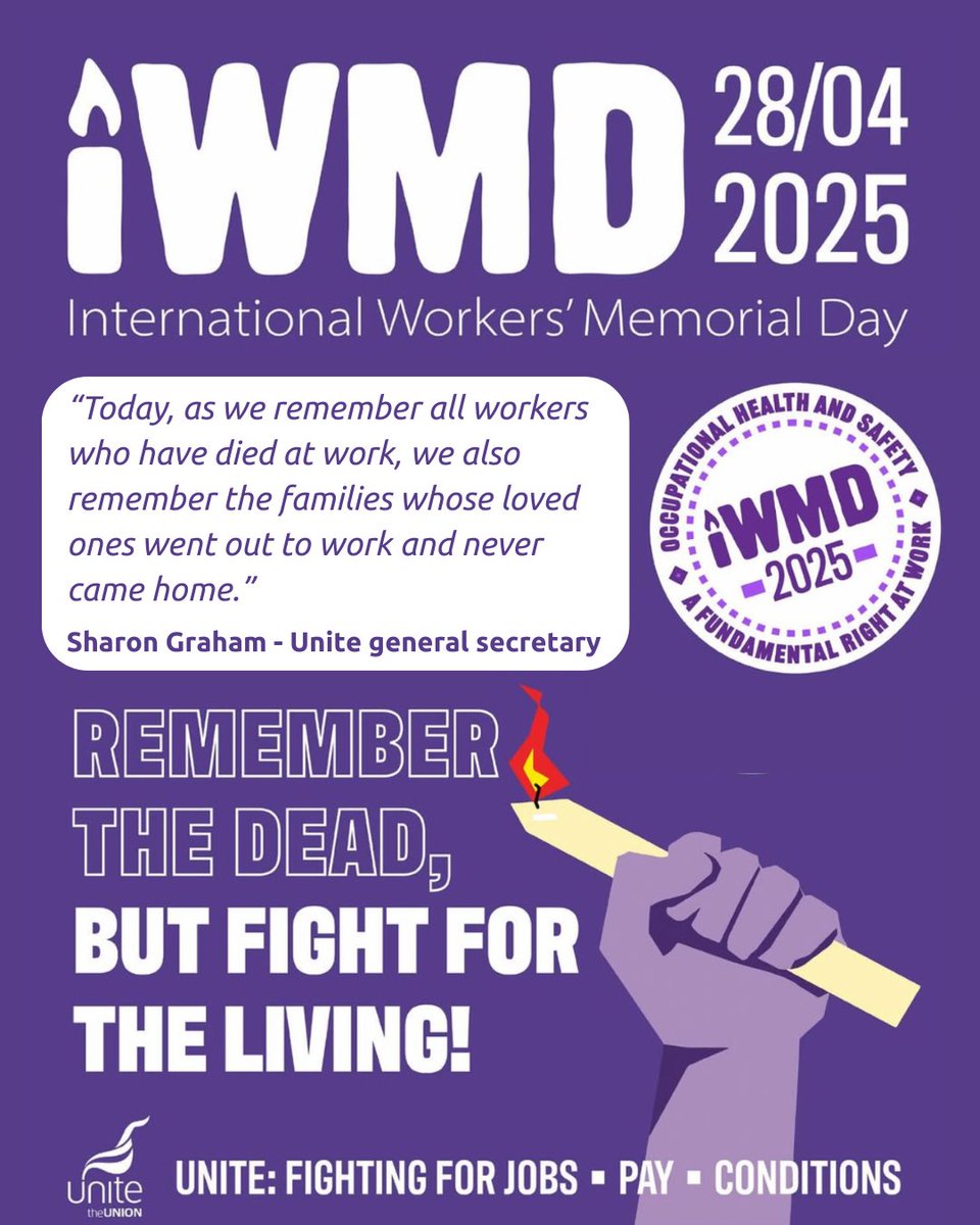 Today, as we remember workers who have died at work, we remember the families whose loved ones went out to work and never came home.   

We especially remember David Carpenter, a Coventry bin worker, who lost his life while at work, on 19 Jan 23. 

Solidarity to all workers.✊