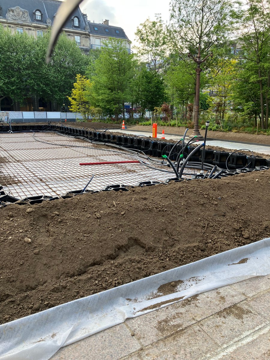Nouvelles de l'écologie. 

<a href="/Paris/">Paris</a> construit une forêt : elle coule une dalle de béton armé sur laquelle sont posés des plots en plastoc remplis d'eau, qui servent d'armature. La terre vient par dessus, avec plantes jetables pour faire zoli.  Et hop, c'est fait.

#DontLookUp 🥳