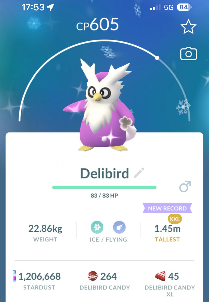 Hatched a shiny XXL Delibird today! #PokemonGo