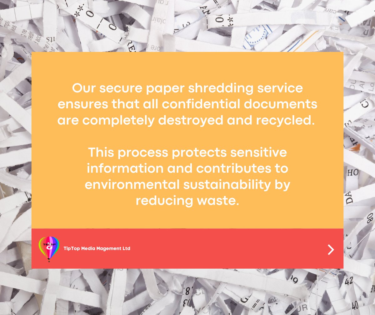 Protect your privacy and the planet!

Our secure paper shredding service ensures confidential documents are fully destroyed and recycled, safeguarding sensitive information while promoting environmental sustainability. ♻️

See more 👉 tiptopmedia.co.uk/secure-media-r…