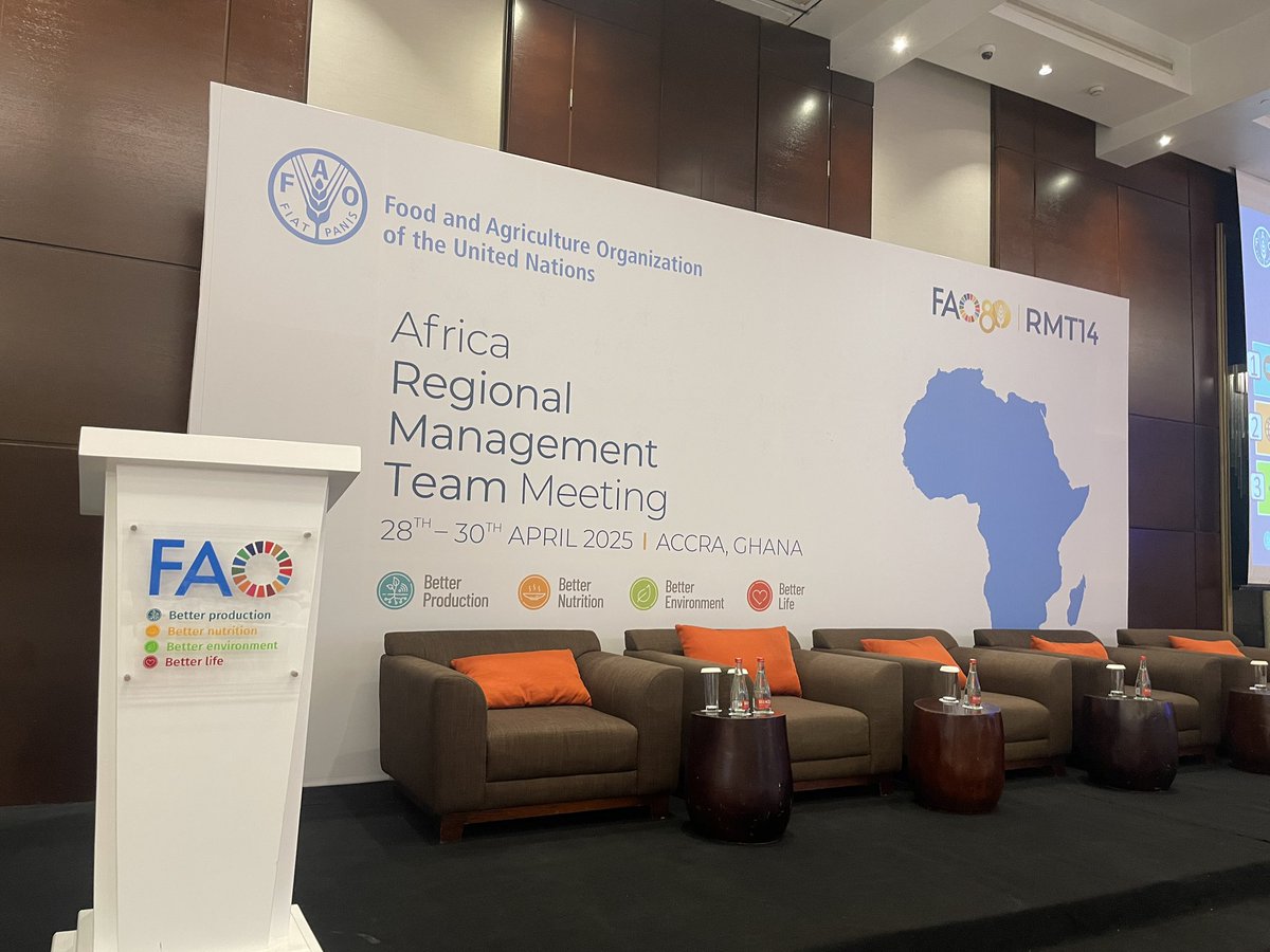 The stage is set for the 14th FAO Regional Management Team Meeting! #RMT14

Leaders from across FAO’s offices in Africa and headquarters are meeting in Accra this week. 

On the agenda: Partnership, Innovation, Action, Learning.

Follow #RMT14 for updates!