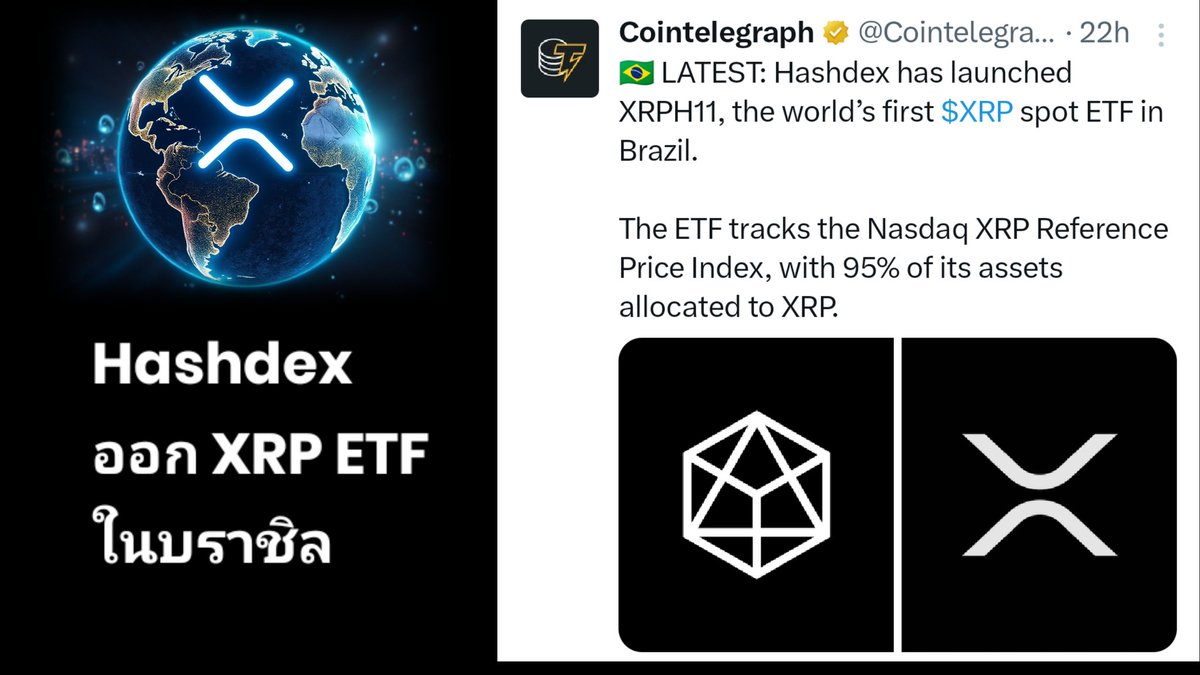 SChinnapas's tweet photo. #XRP ETF .ในบราชิล โดยบริษัท Hashdex ใช้การติดตามราคาเชื่อมต่อตลาดหุ้น Nasdaq ที่ใหญ่มากในโลก 

ดูเป็นสัญญาณการขาย Crypto บนเครือข่ายตลาดหุ้นโลก 

อะไรไม่คิดว่าจะได้เห็นกำลังเกิดขึ้นจริง

#เพจลงทุนเป็น #crypto #CryptoNews #Cryptocurrency #CryptoThaicommunity #Bitcoin #Altcoin #Cryptopayments

การลงทุนมีความเสี่ยง นักลงทุนต้องพิจารณาด้วยความรู้ ความเข้าใจ และความพร้อมคนตนเองก่อนลงทุน

นักลงทุนควรทำการวิจัยและดำเนินการอย่างรอบคอบ (DYOR) และตัดสินใจลงทุนโดยพิจารณาจากแผนการลงทุนส่วนบุคคลที่เหมาะสมกับตนเอง