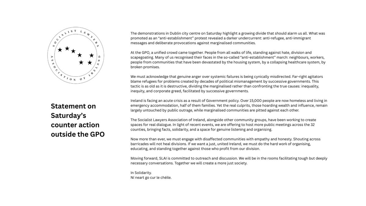 Statement on Saturdays counter action in Dublin, and planned next steps ✊🏻