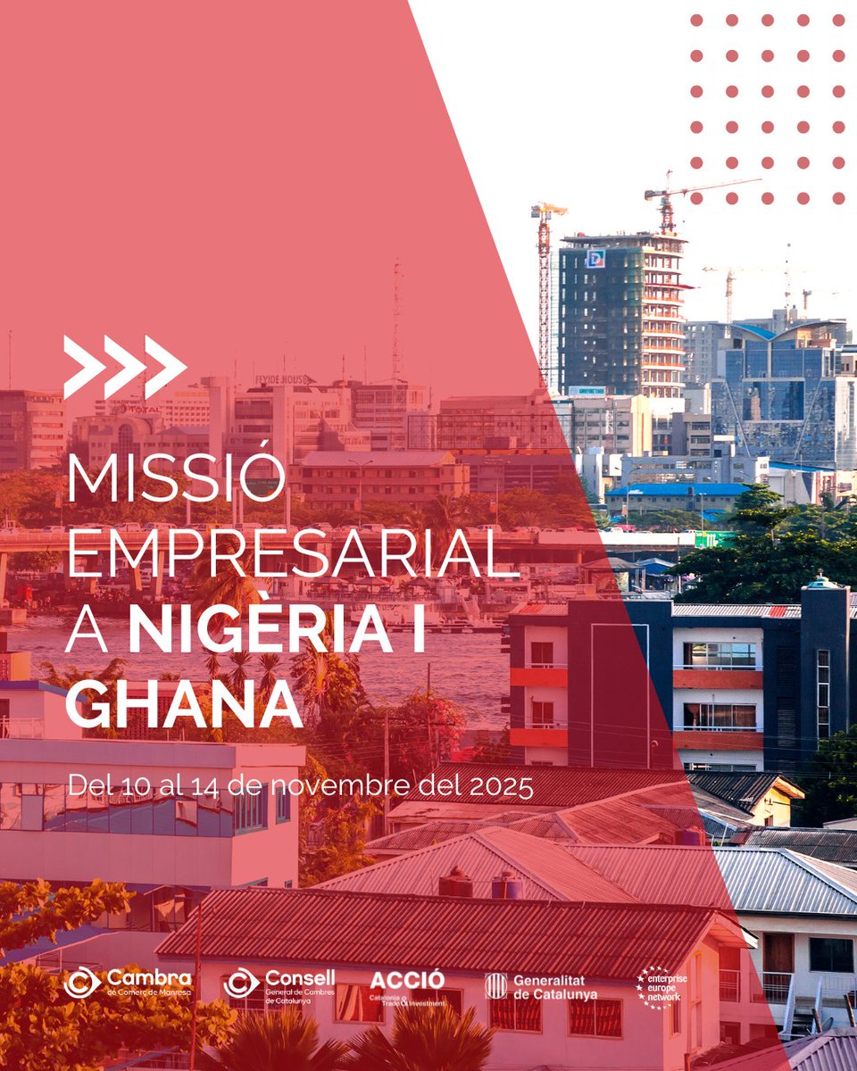 Cambramanresa (@cambramanresa) on Twitter photo ✈️ Missió empresarial a #Nigèria i #Ghana
📆 Del 10 al 14 de novembre
🌍 La Cambra t'acompanya a obrir negoci al mercat africà!
📩 Informa-te'n a mrodriguez@cambramanresa.org
#cambramanresa #empreses #export ✈️ Missió empresarial a #Nigèria i #Ghana
📆 Del 10 al 14 de novembre
🌍 La Cambra t'acompanya a obrir negoci al mercat africà!
📩 Informa-te'n a mrodriguez@cambramanresa.org
#cambramanresa #empreses #export