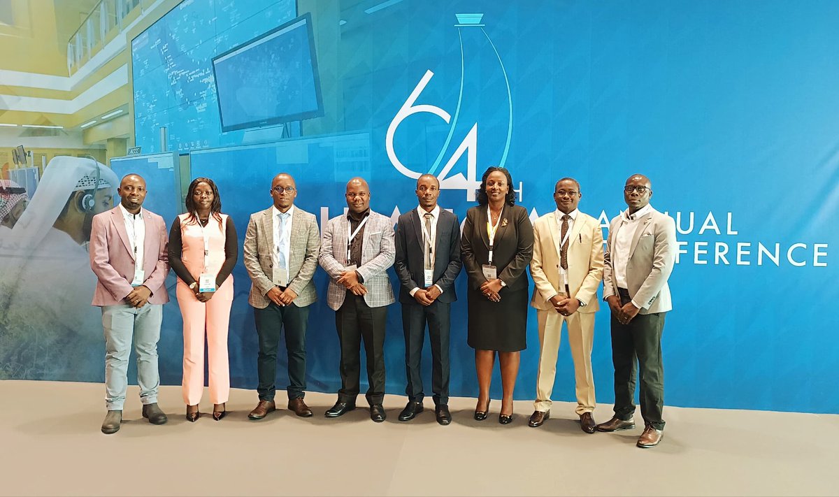 From Left, Tonny Ssenkubuge,Abeko Miriam,Agaba Timothy, Manager PA Luggya Vianney,Ngabirano Modern,Joan Tushabe,Buyinza Mathias,Ntugwa Medard representing UGATCA at the IFATCA International Conference in Abu Dhabi. Uganda will be bidding to host the 2027 International Conference.