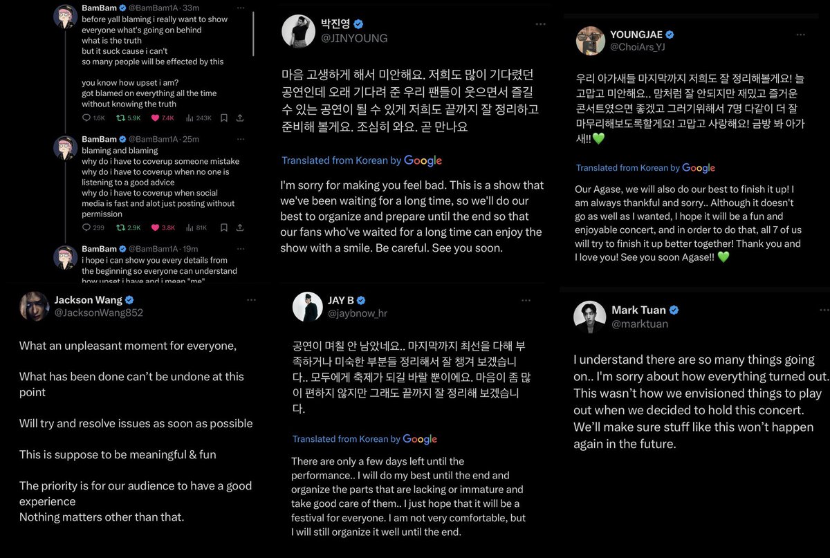 GotJiaerx's tweet photo. Thank you Got7 for addressing the situation. I hope they know we know it’s not their fault and it’s the organiser that should be apologising not them. They all working hard to make this a memorable moment for us, let’s do to the same for them and for Bambam for his birthday 💚 https://t.co/MSW7b49puu