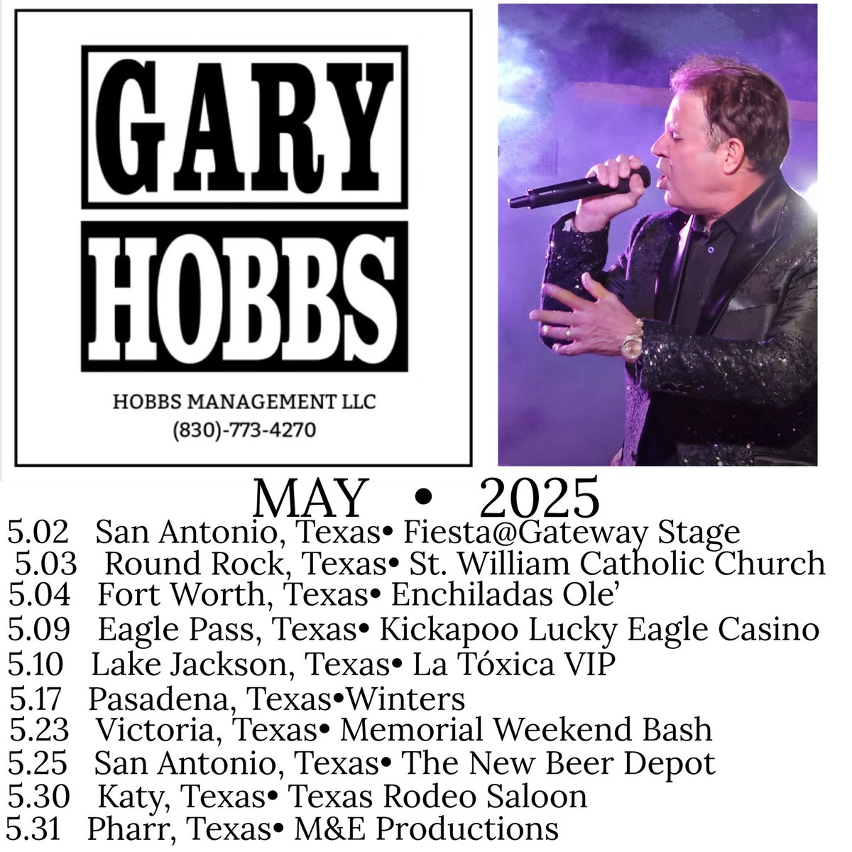 Looking forward to seeing you all in May con el favor de Dios. 
#GaryHobbs #TejanoMusic
#FreddieRecordsArtist #GloryToGOD