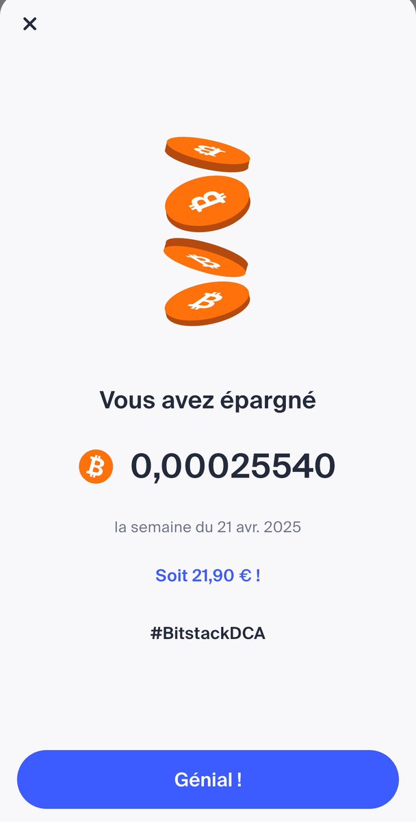Le bitcoin remonte 😃 mais la meilleure stratégie c’est d’en acheter régulièrement avec l’application française Bitstack  #BitstackDCA