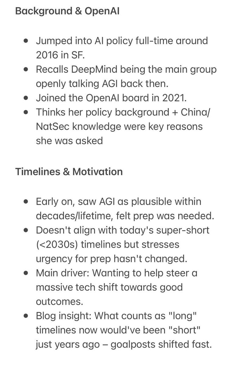 Notes from Cognitive Revolution's recent episode with <a href="/CSETGeorgetown/">CSET</a> Director of Strategy and Foundational Research Grants <a href="/hlntnr/">Helen Toner</a> on:

- <a href="/OpenAI/">OpenAI</a> reflections
- AI warfare
- Adaptation buffers

<a href="/labenz/">Nathan Labenz</a> <a href="/hlntnr/">Helen Toner</a>

1) Background + Motivations