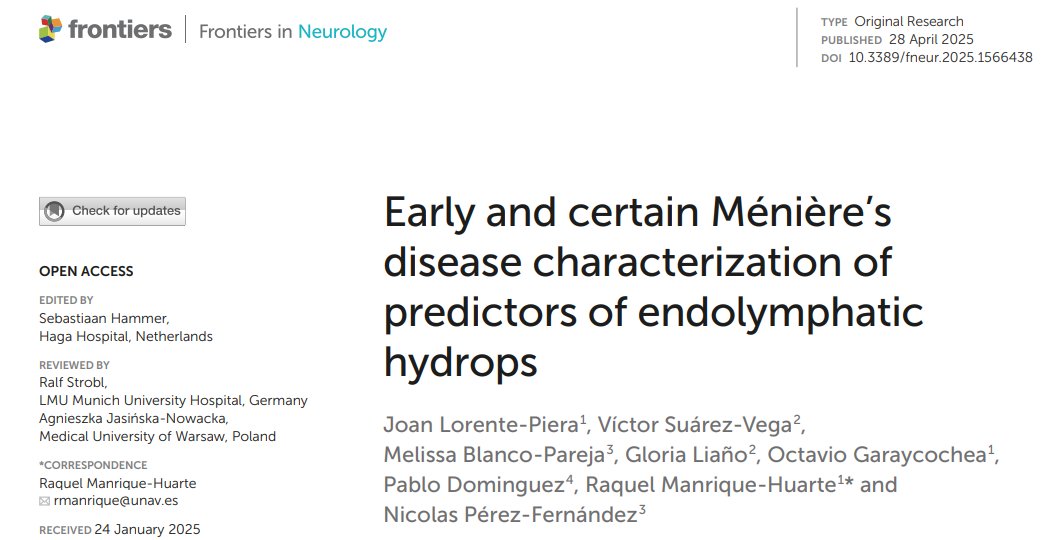 Another brick in the wall. Characterization of predictors of endolymphatic hydrops inearly and certain MD. It is #OpenAccess  #Meniere #MRI 

links.email.frontiersin.org/ls/click?upn=u…