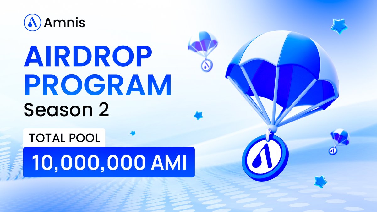 𝐀𝐦𝐧𝐢𝐬 𝐅𝐢𝐧𝐚𝐧𝐜𝐞 𝐀𝐢𝐫𝐝𝐫𝐨𝐩 𝐒𝐞𝐚𝐬𝐨𝐧 𝟐 𝐢𝐬 𝐋𝐈𝐕𝐄

After the success of $AMI's TGE in March, many of you have asked about the remaining airdrop allocation. 

Well, we're delivering with Airdrop Season 2!

More ways to earn $AMI, a brand-new points mechanism,