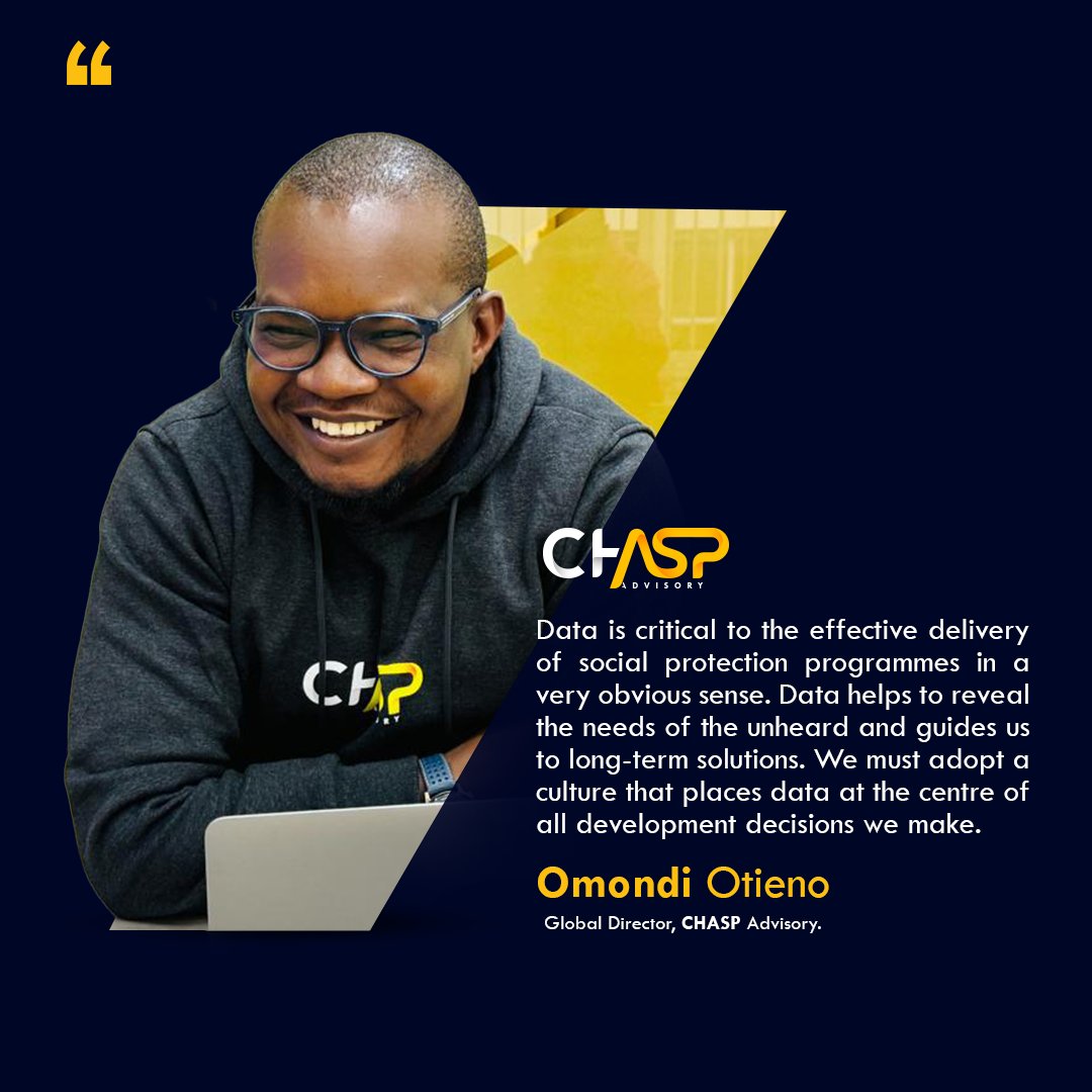 "#Data helps to reveal the needs of the unheard," shares <a href="/otienoomondi/">Omondi Otieno Ooyi</a>, Global Director at CHASP Advisory.

At CHASP Advisory, we place data at the centre of delivering social protection programmes.

Learn more about our Data Science Division here:chasp.co.ke/data-science-d…